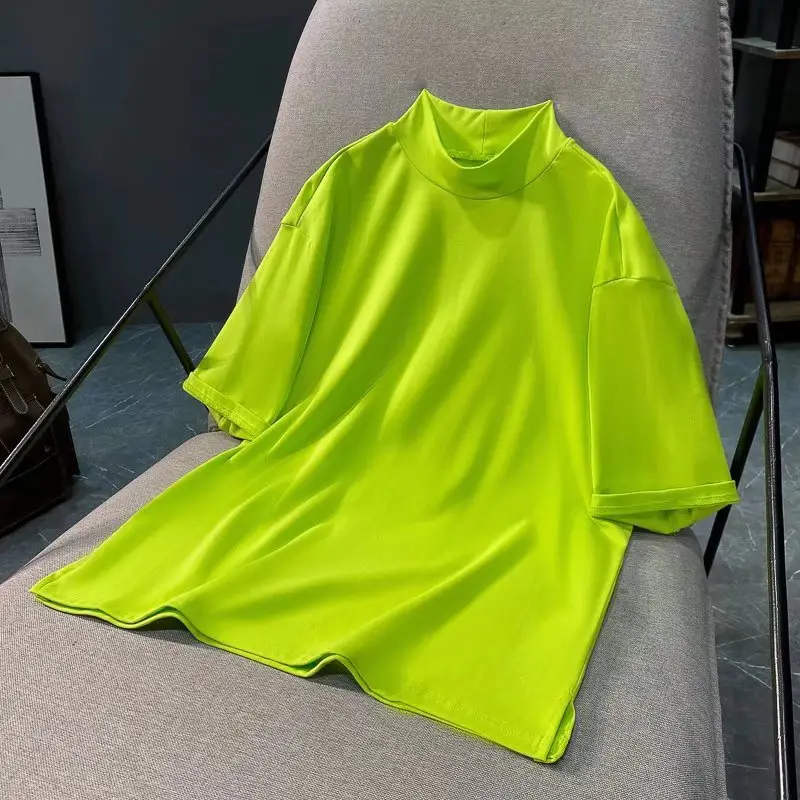 Men Green Half-High Collar T-Shirt Short Sleeve - Image 9