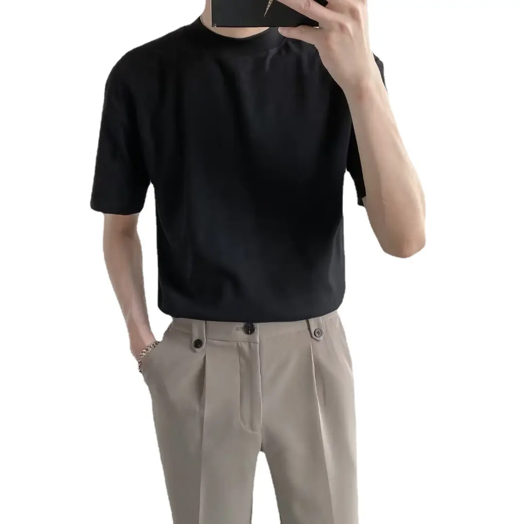 Men Green Half-High Collar T-Shirt Short Sleeve - Image 11