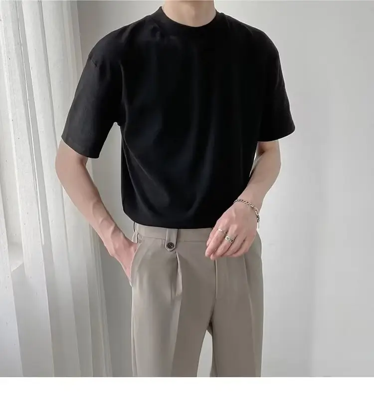 Men Green Half-High Collar T-Shirt Short Sleeve — feature 12