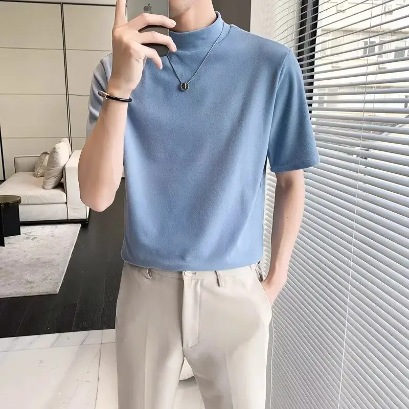 Men Green Half-High Collar T-Shirt Short Sleeve — feature 17