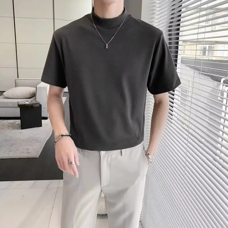 Men Green Half-High Collar T-Shirt Short Sleeve — feature 19