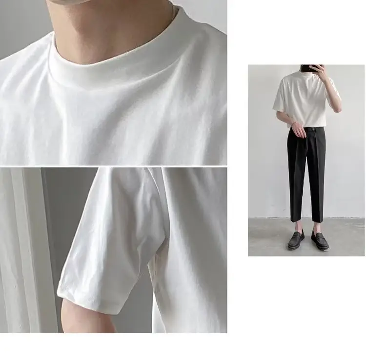 Men Green Half-High Collar T-Shirt Short Sleeve — feature 8