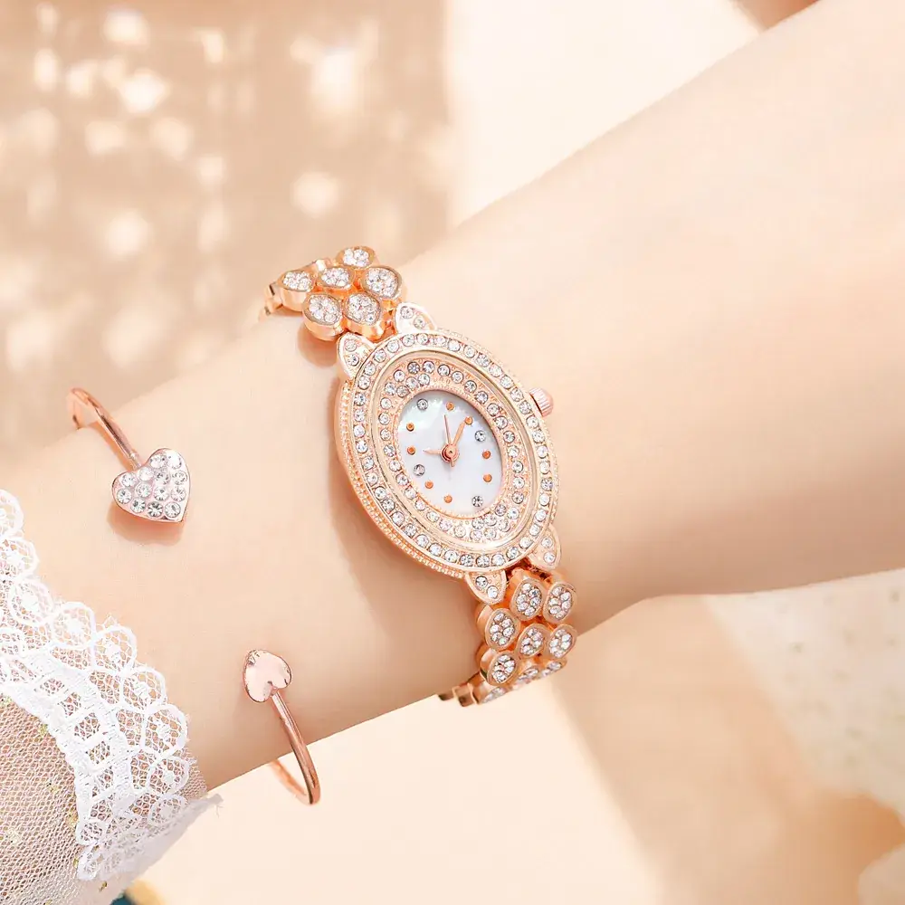 Luxury Rhinestone Women's Wristwatch with Heart Charm - Image 4