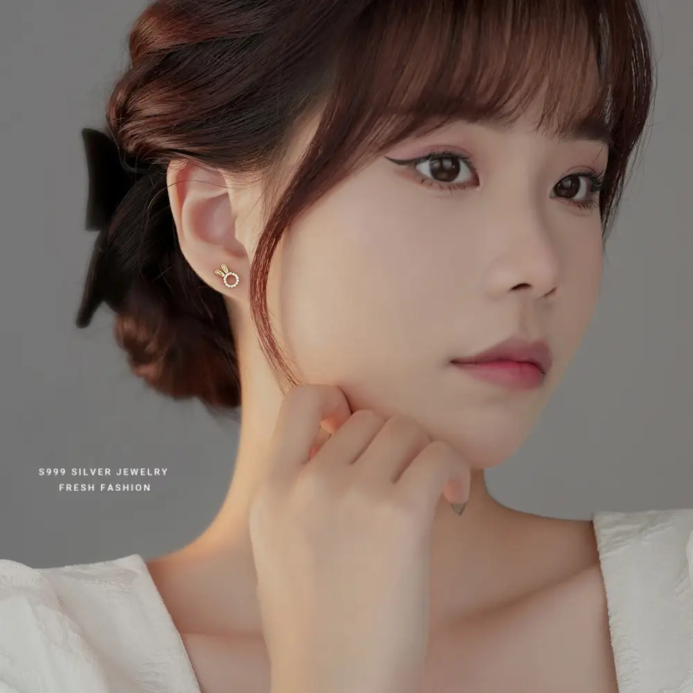 S999 Foot Silver Rabbit Earrings for Women