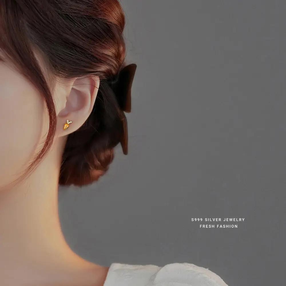 S999 Foot Silver Rabbit Earrings for Women