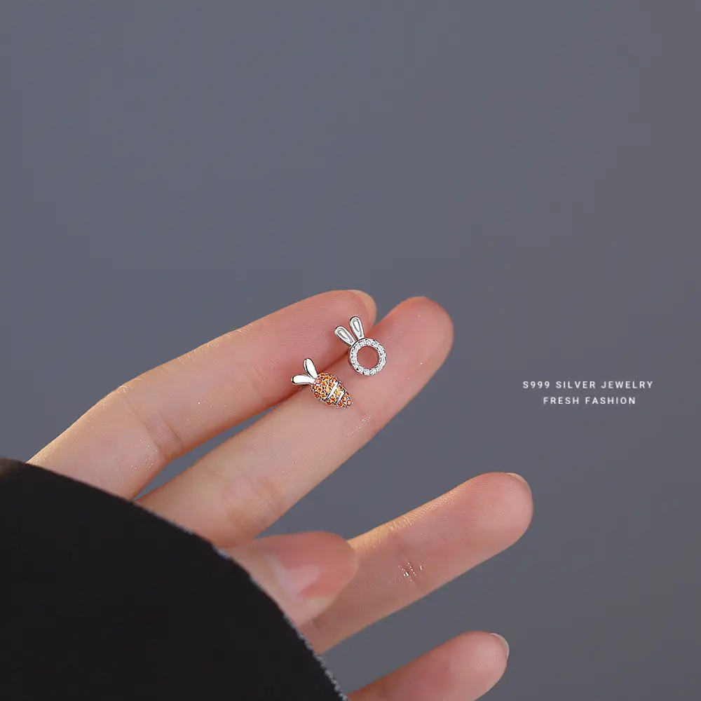 S999 Foot Silver Rabbit Earrings for Women
