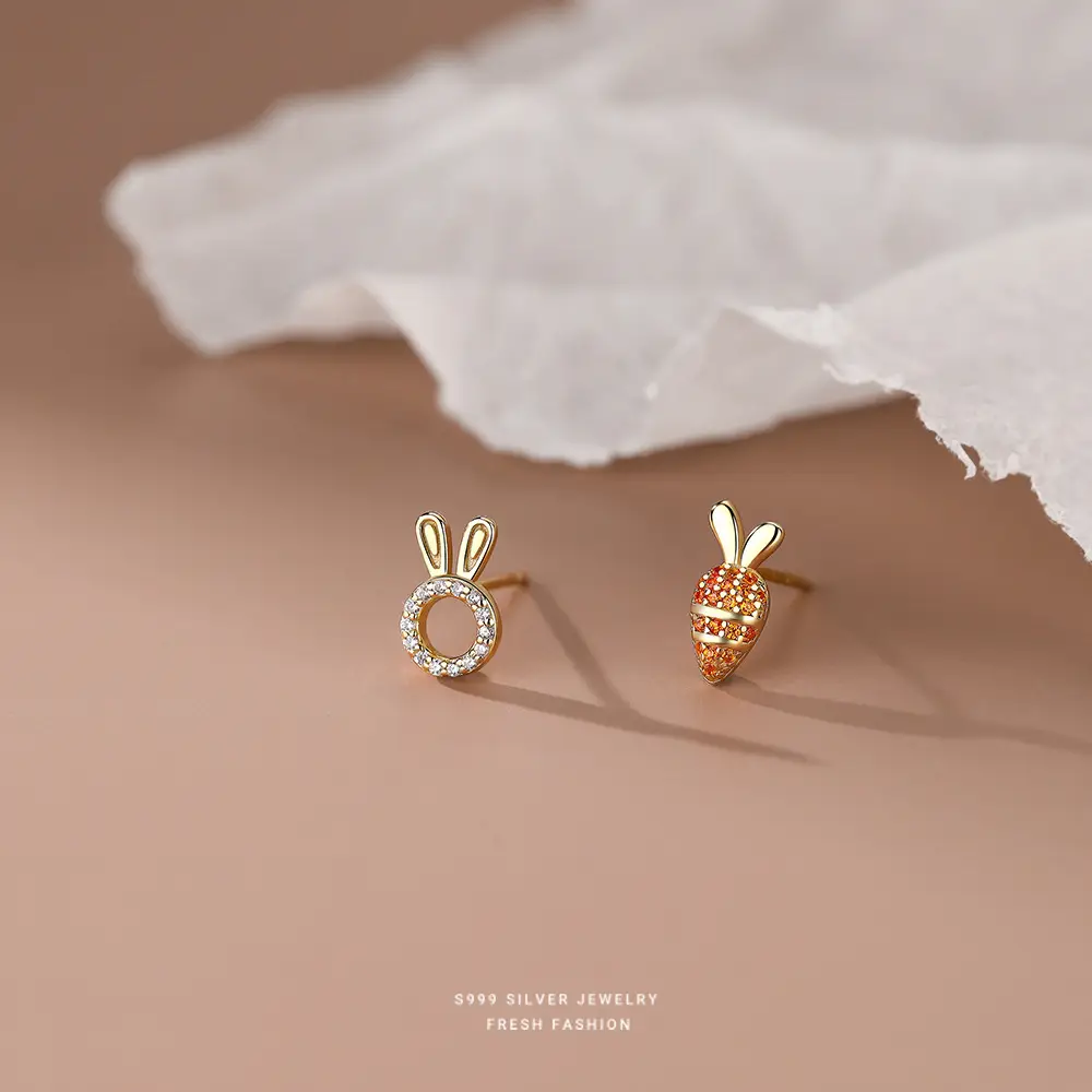 S999 Foot Silver Rabbit Earrings for Women
