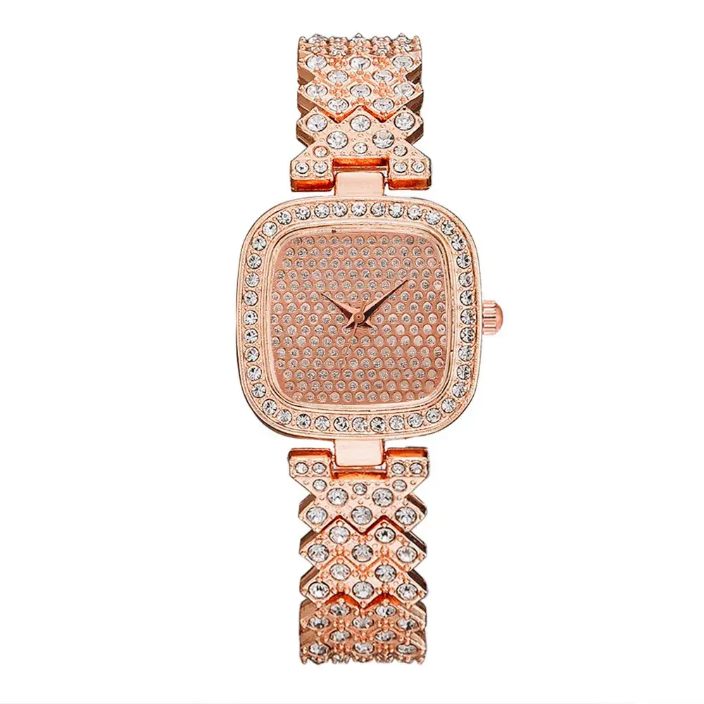 Women's Rhinestone Square Watch Gold Quartz
