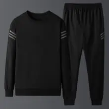 Men Black Fleece Casual Suit Plus Size Winter Sports