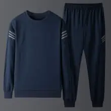 Men Black Fleece Casual Suit Plus Size Winter Sports