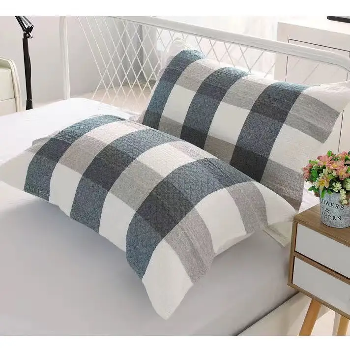Vintage Grid 3-Layer Pillow Set Single Brown White - Image 2