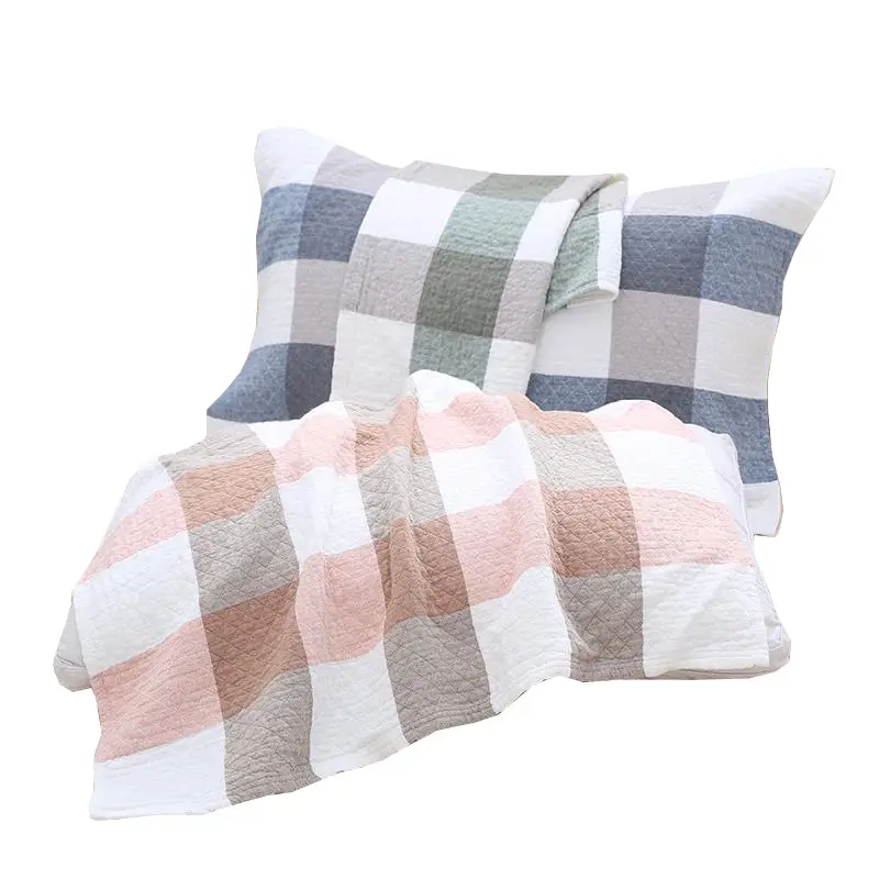 Vintage Grid 3-Layer Pillow Set Single Brown White - Image 5