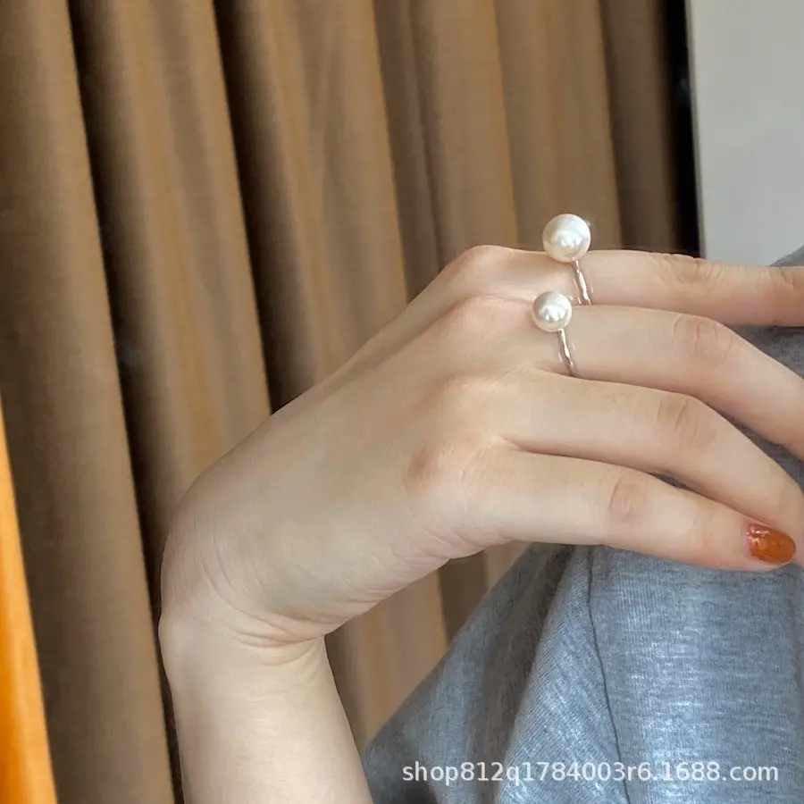 S925 Sterling Silver Pearl Rings White Gray 10mm - Image 7