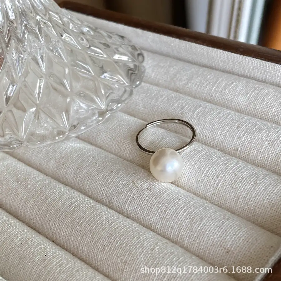 S925 Sterling Silver Pearl Rings White Gray 10mm - Image 2