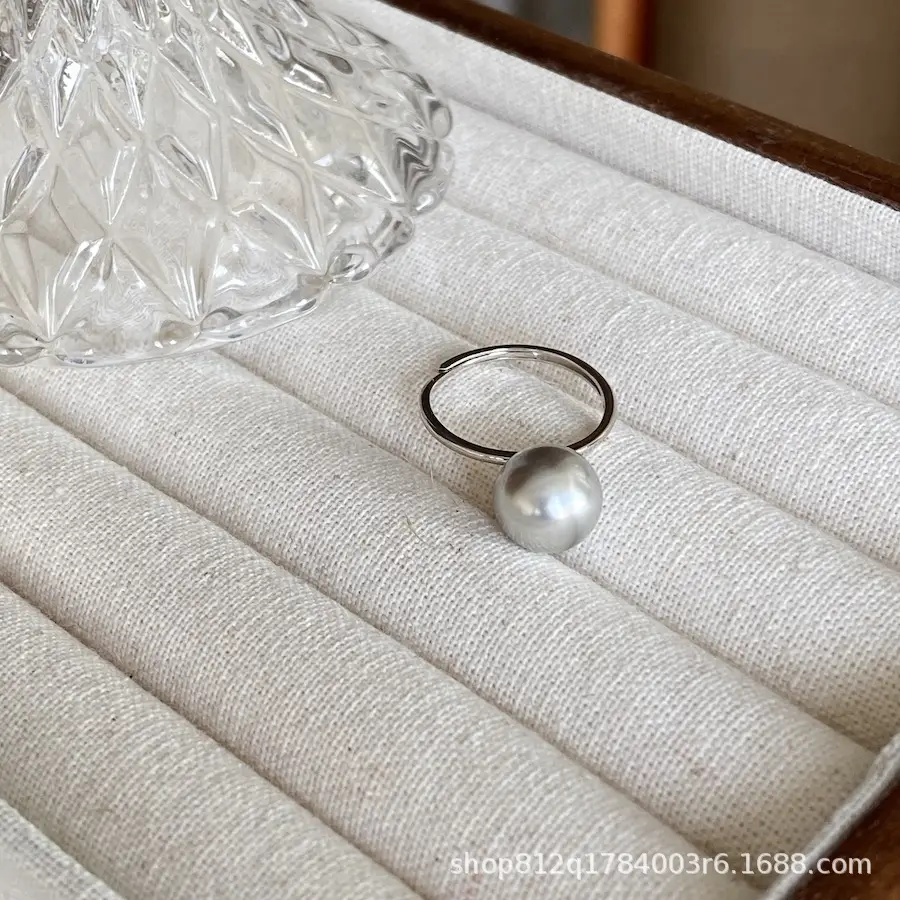 S925 Sterling Silver Pearl Rings White Gray 10mm - Image 3