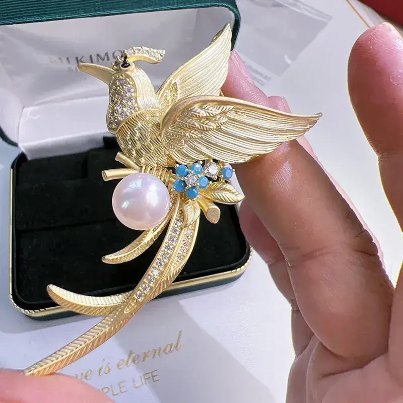 Classic Phoenix Bird Brooch with Pearl & Crystal - Image 2