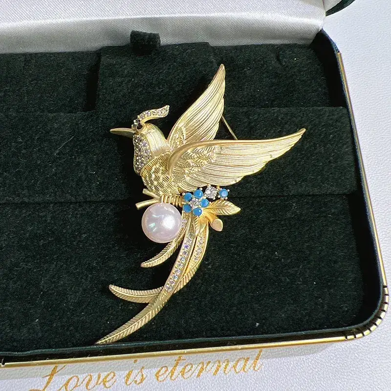 Classic Phoenix Bird Brooch with Pearl & Crystal - Image 3