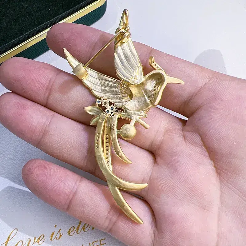 Classic Phoenix Bird Brooch with Pearl & Crystal - Image 4