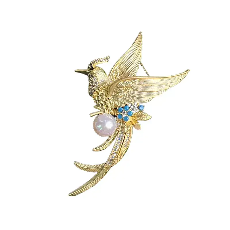 Classic Phoenix Bird Brooch with Pearl & Crystal - Image 5