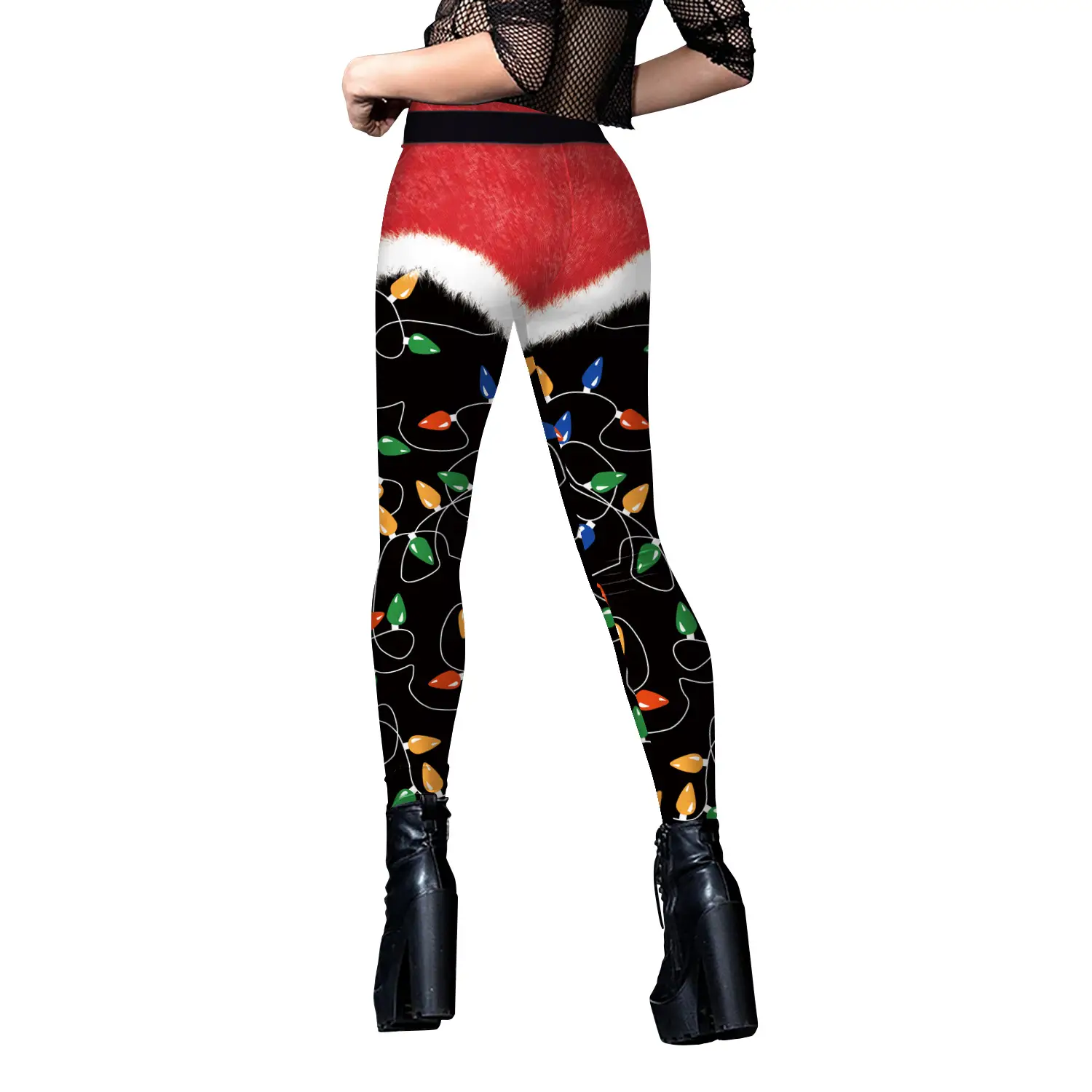 2024 Christmas Leggings Red Faux Fur Belted Women - Image 7