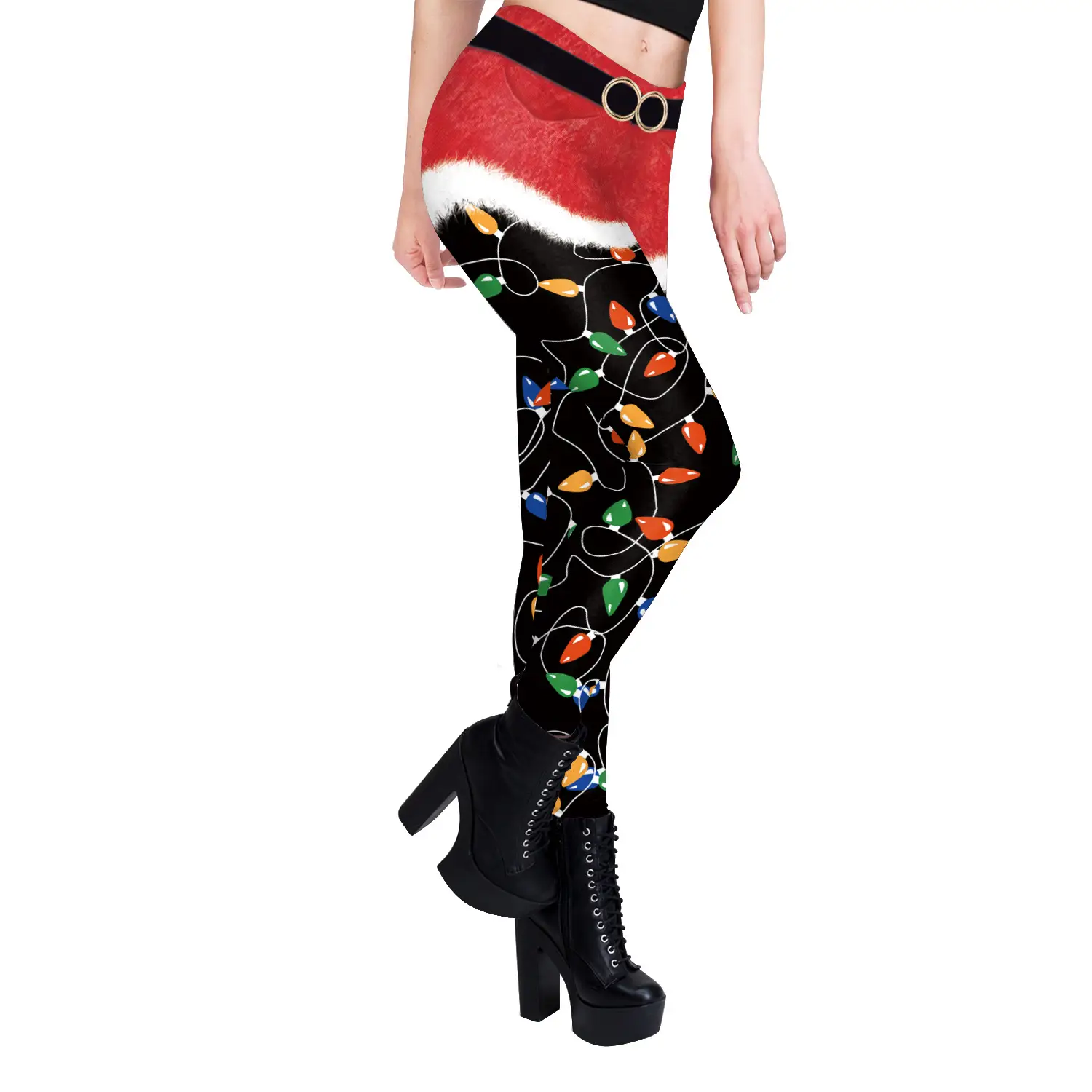 2024 Christmas Leggings Red Faux Fur Belted Women - Image 8