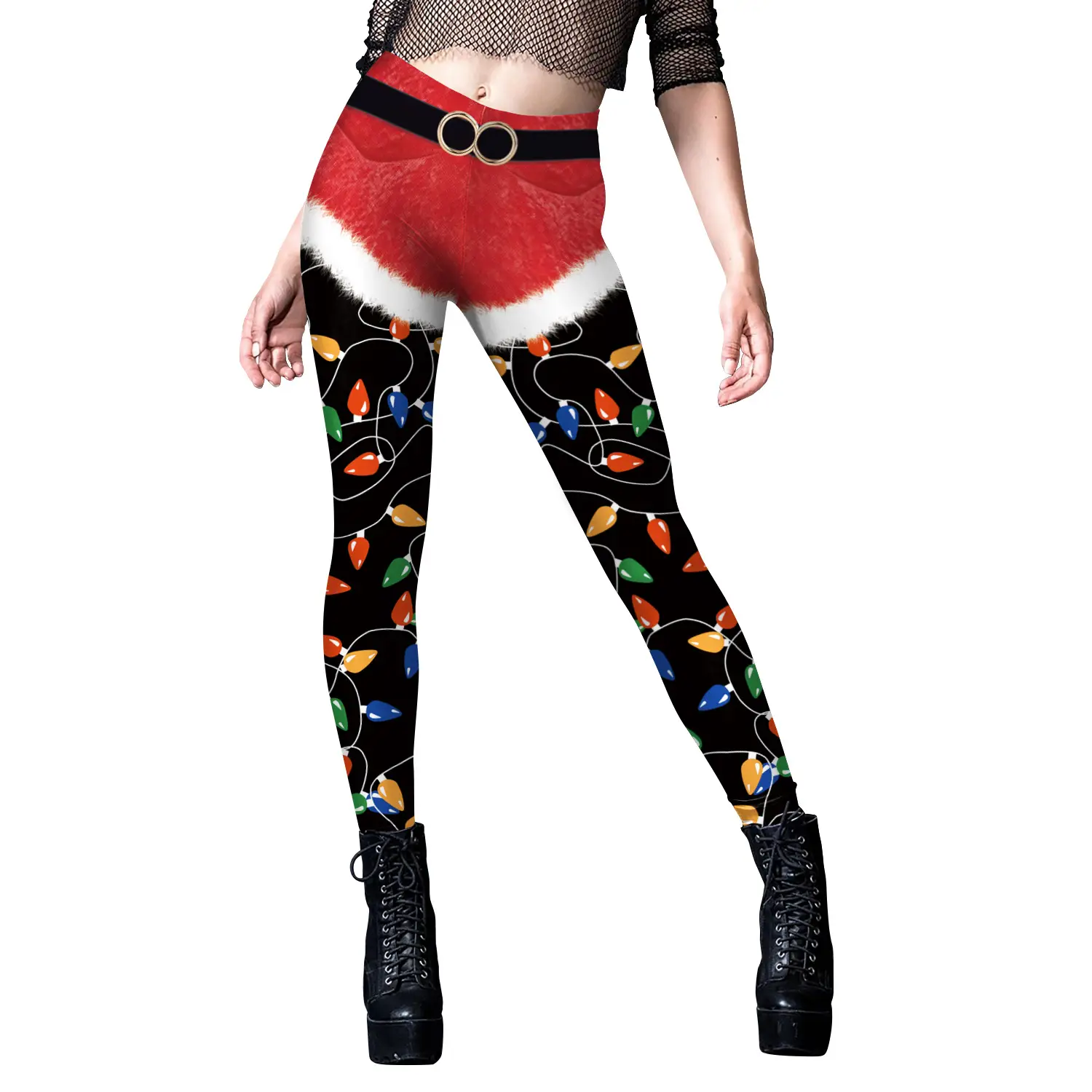 2024 Christmas Leggings Red Faux Fur Belted Women - Image 9