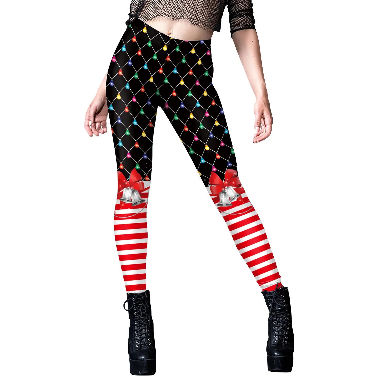 2024 Christmas Leggings Red Faux Fur Belted Women - Image 2