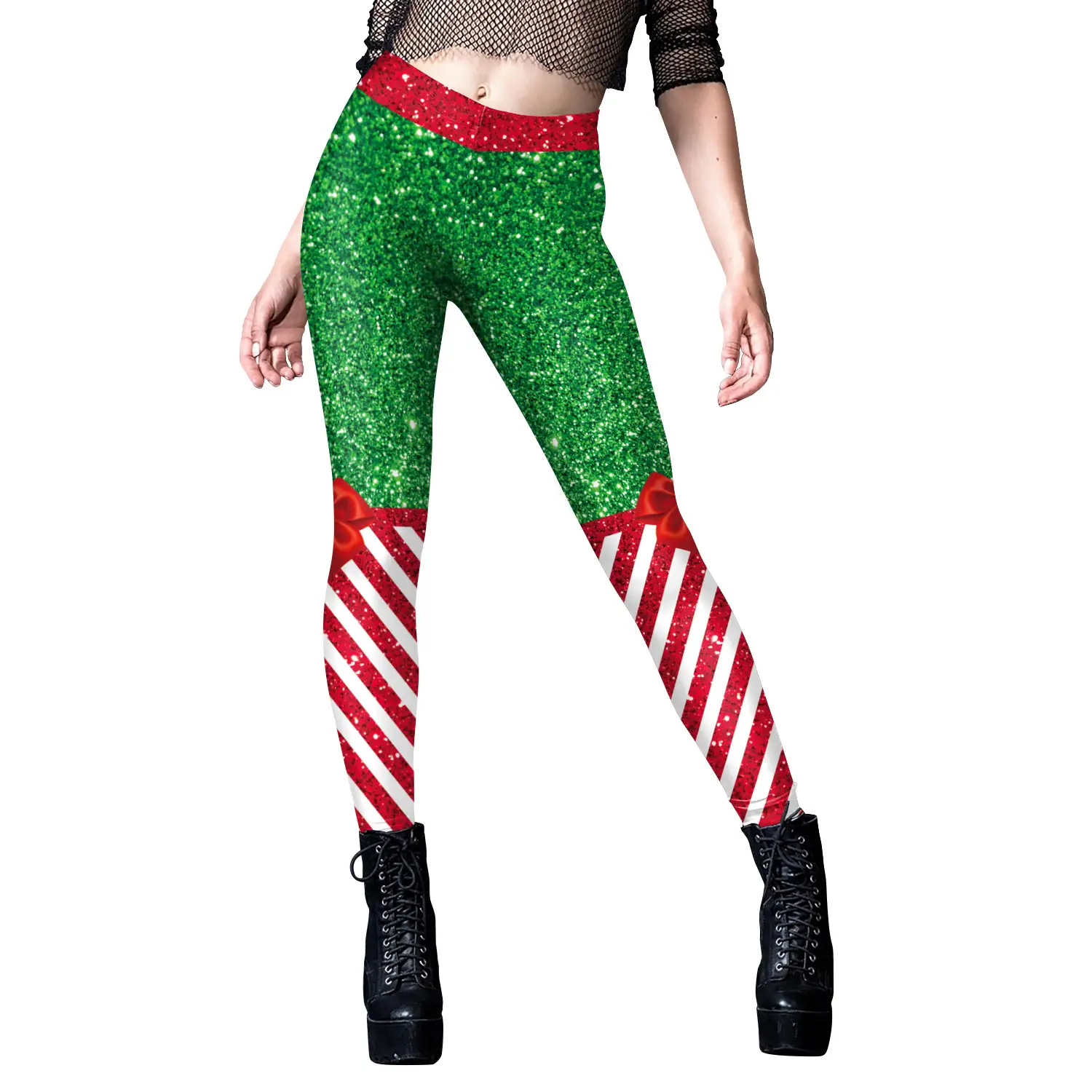 2024 Christmas Leggings Red Faux Fur Belted Women - Image 3