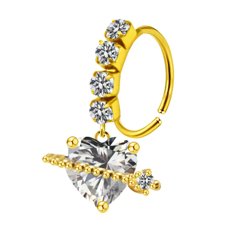 Stainless Steel Heart Butterfly Nose Ring with Crystal Accents - Image 2