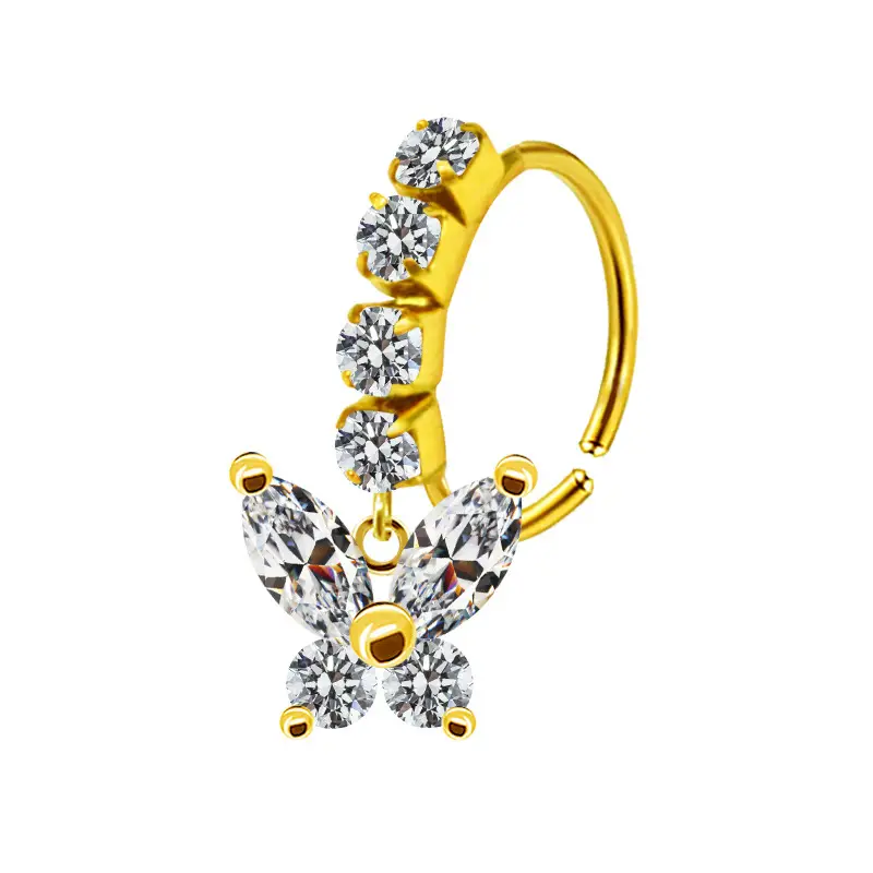 Stainless Steel Heart Butterfly Nose Ring with Crystal Accents - Image 28