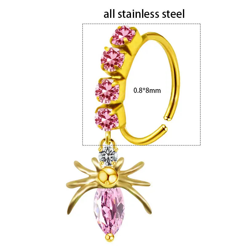Stainless Steel Heart Butterfly Nose Ring with Crystal Accents - Image 7
