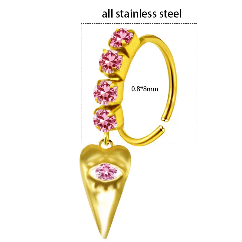 Stainless Steel Heart Butterfly Nose Ring with Crystal Accents - Image 8