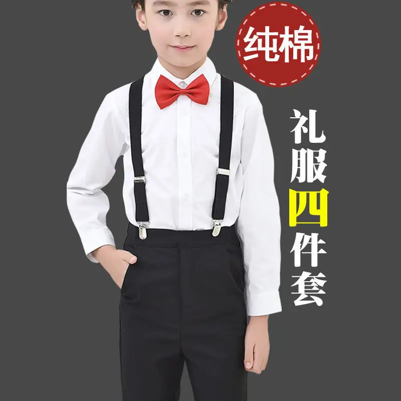 Children's White Shirt with Black Tie & Beige Pants Set