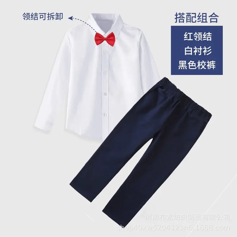 Children's White Shirt with Black Tie & Beige Pants Set