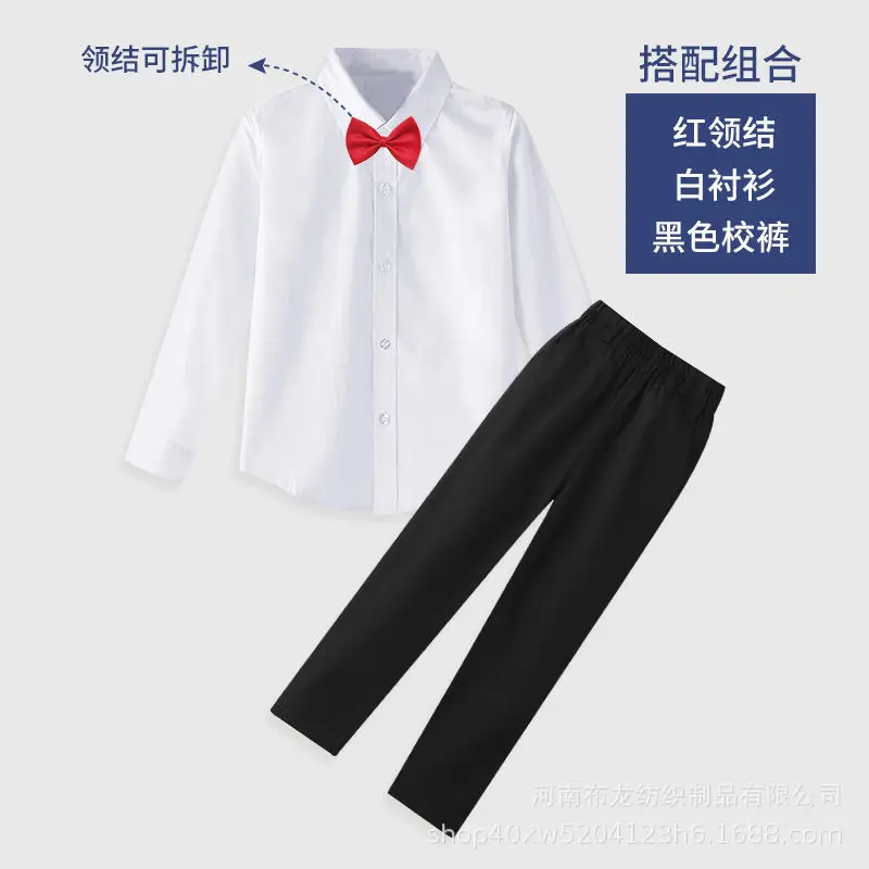 Children's White Shirt with Black Tie & Beige Pants Set