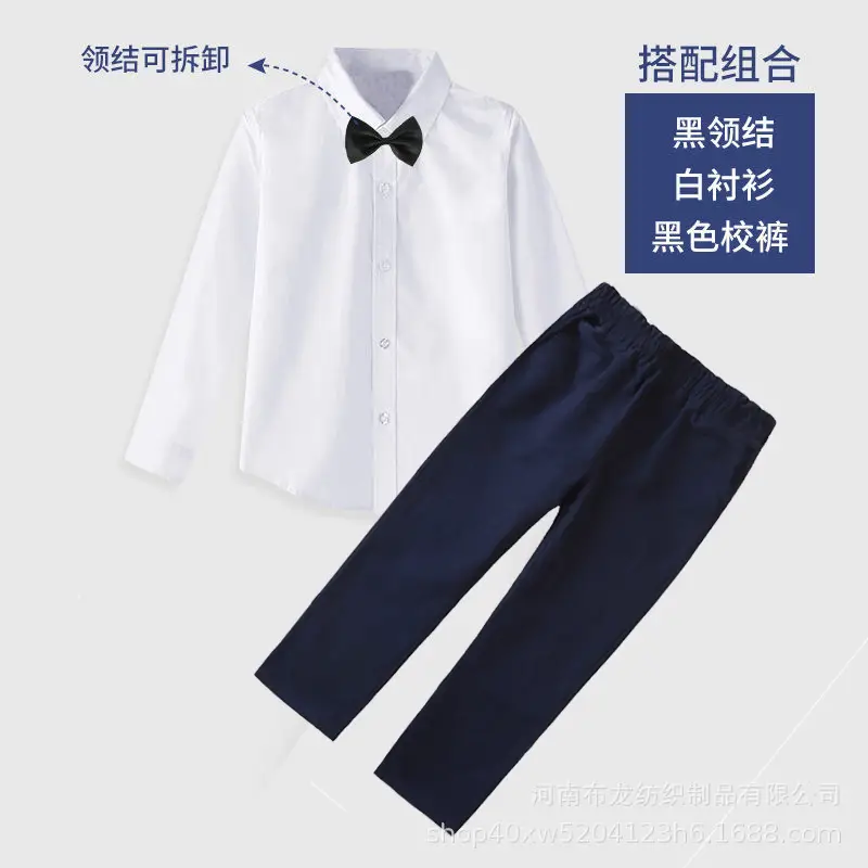 Children's White Shirt with Black Tie & Beige Pants Set