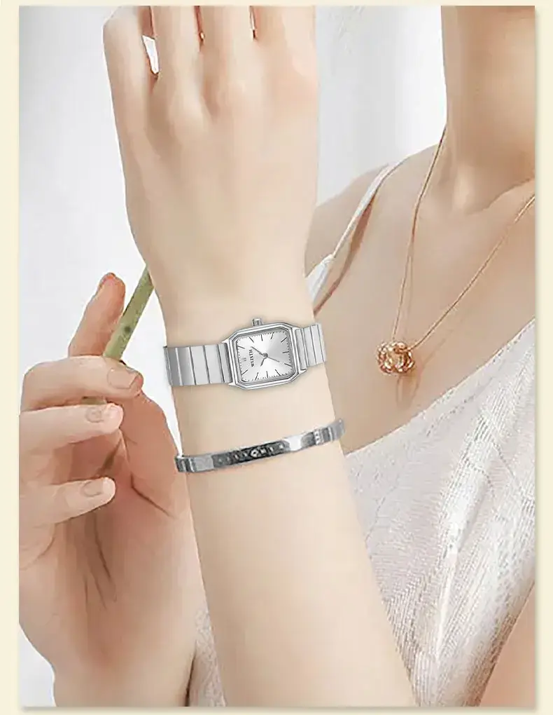 Women's Square Watch Silver Quartz Waterproof — feature 13