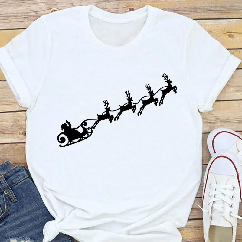Women's White Christmas Tree Santa T-Shirt Half Sleeve Short Sleeve - Image 4