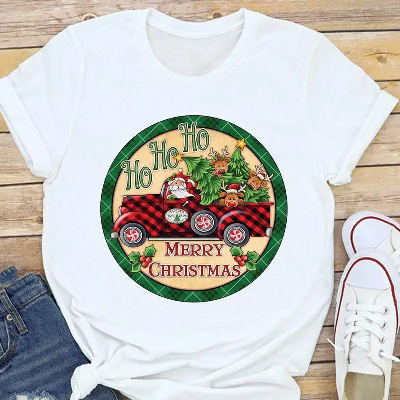 Women's White Christmas Tree Santa T-Shirt Half Sleeve Short Sleeve - Image 20