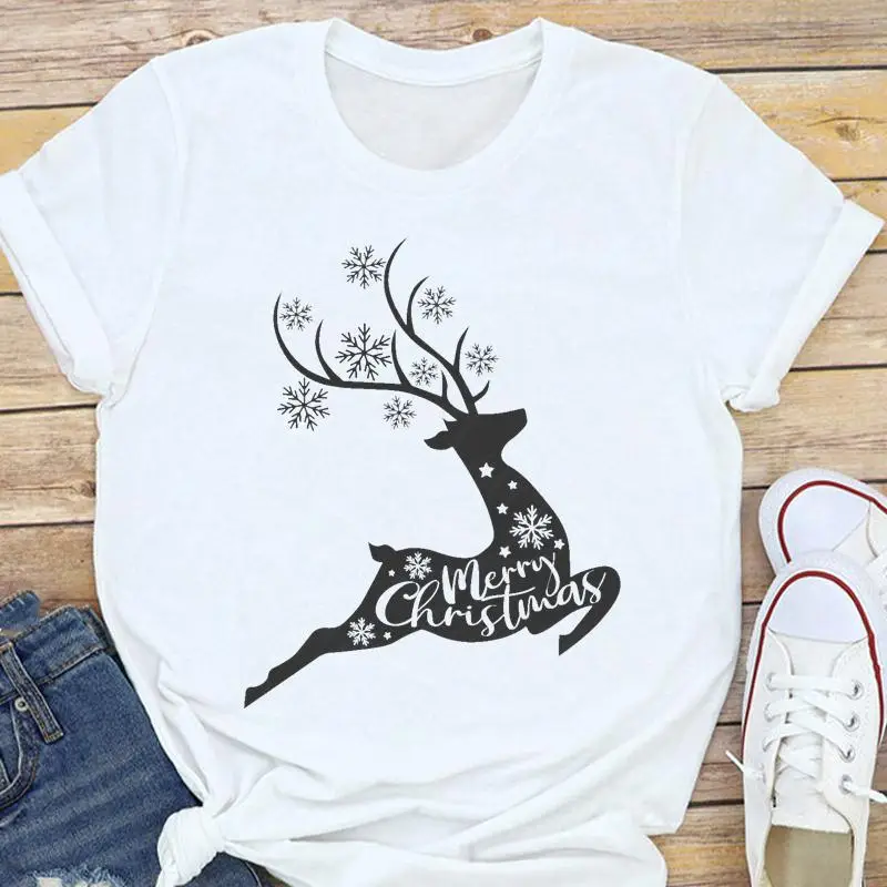 Women's White Christmas Tree Santa T-Shirt Half Sleeve Short Sleeve - Image 21