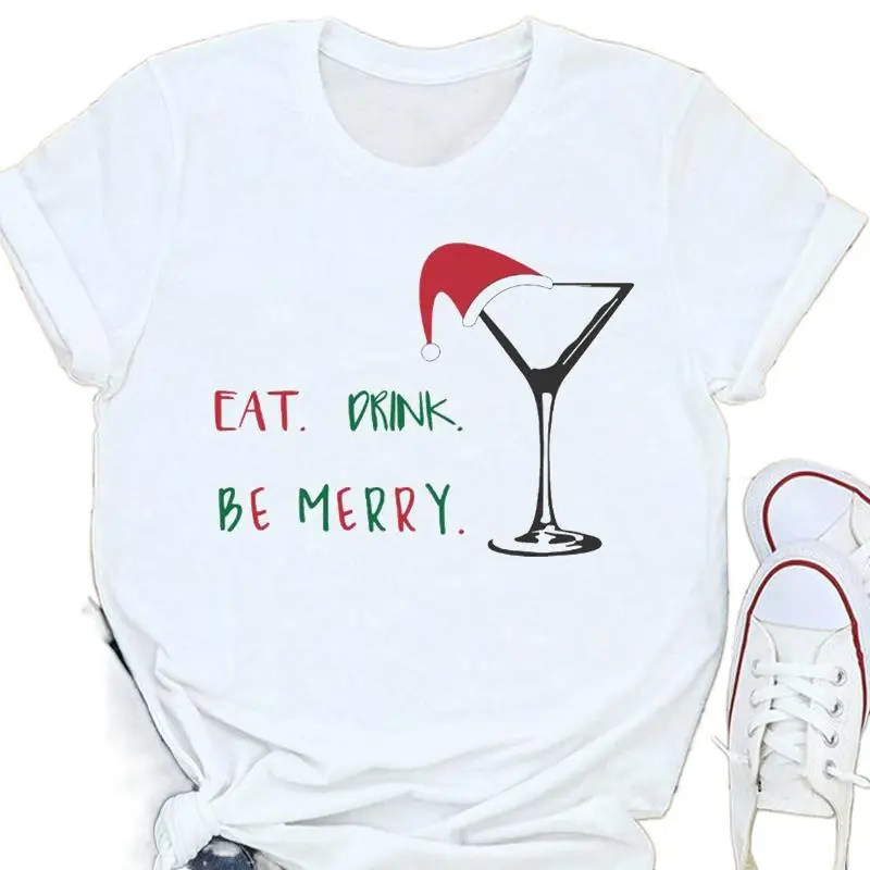 Women's White Christmas Tree Santa T-Shirt Half Sleeve Short Sleeve - Image 22
