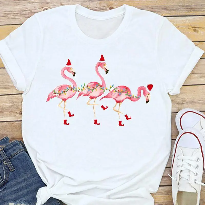 Women's White Christmas Tree Santa T-Shirt Half Sleeve Short Sleeve - Image 10