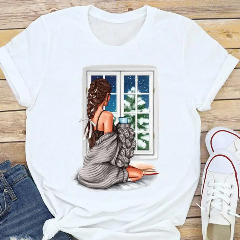 Women's White Christmas Tree Santa T-Shirt Half Sleeve Short Sleeve - Image 14