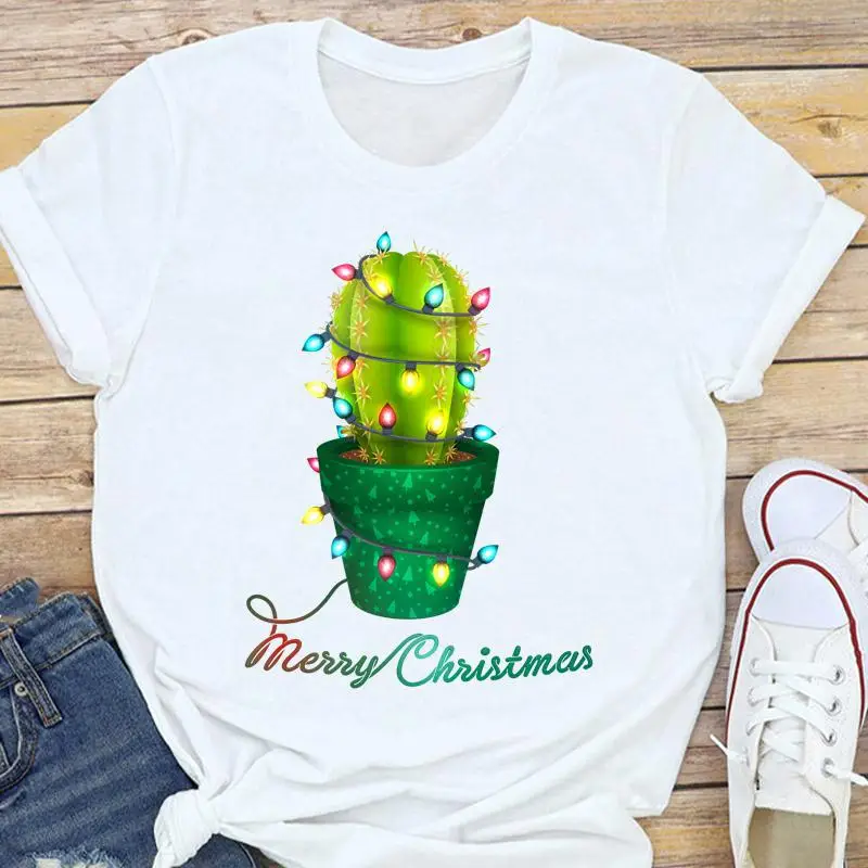 Women's White Christmas Tree Santa T-Shirt Half Sleeve Short Sleeve - Image 18