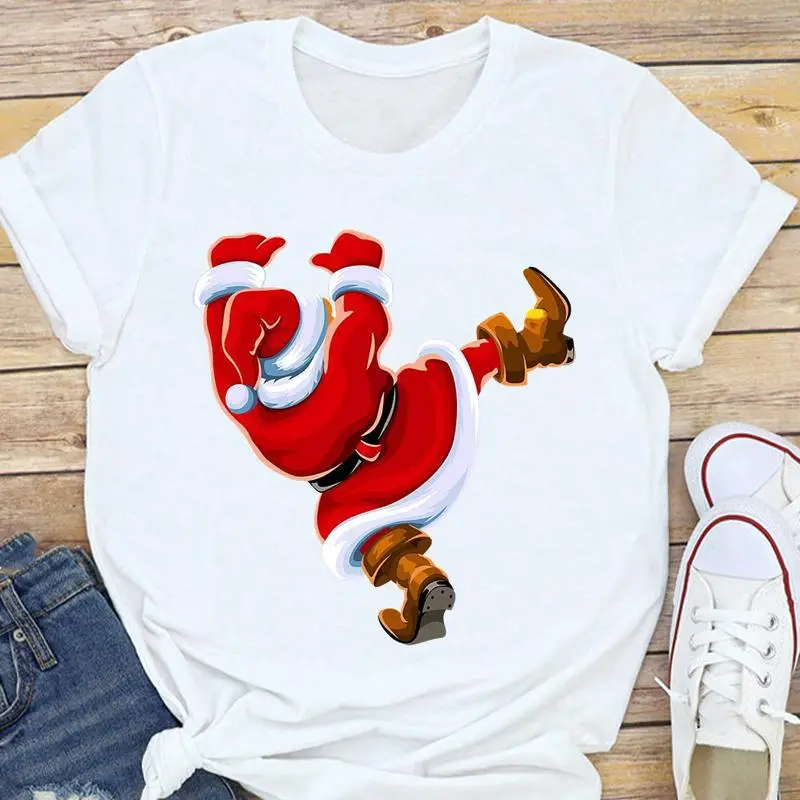 Women's White Christmas Tree Santa T-Shirt Half Sleeve Short Sleeve - Image 2