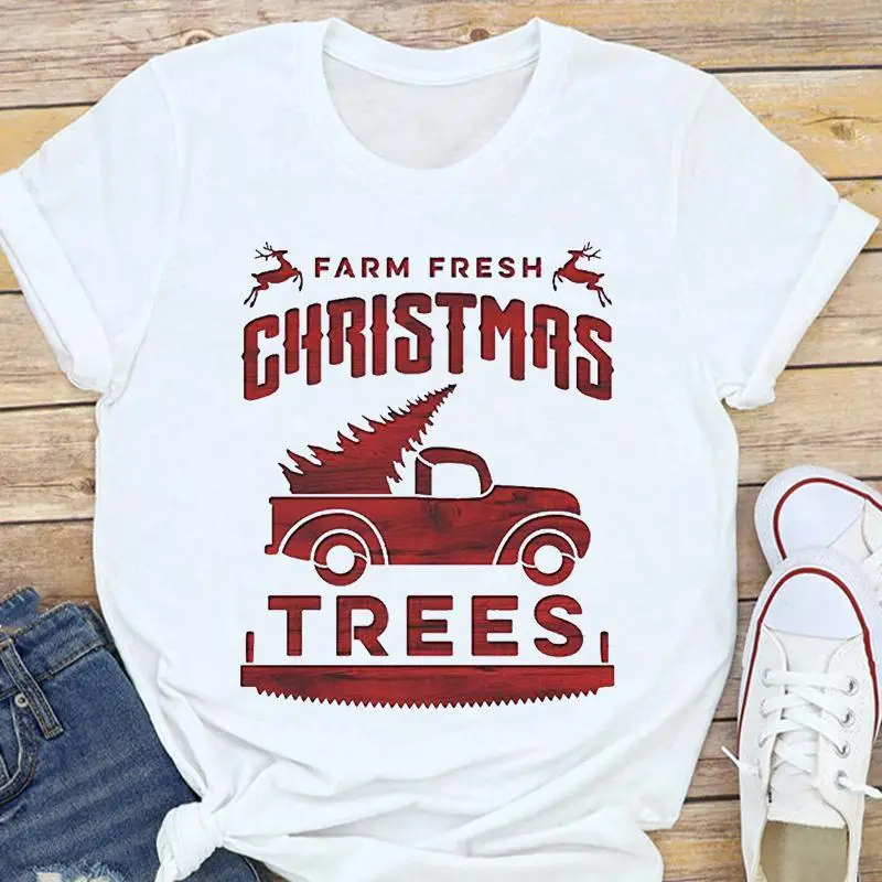 Women's White Christmas Tree Santa T-Shirt Half Sleeve Short Sleeve - Image 3