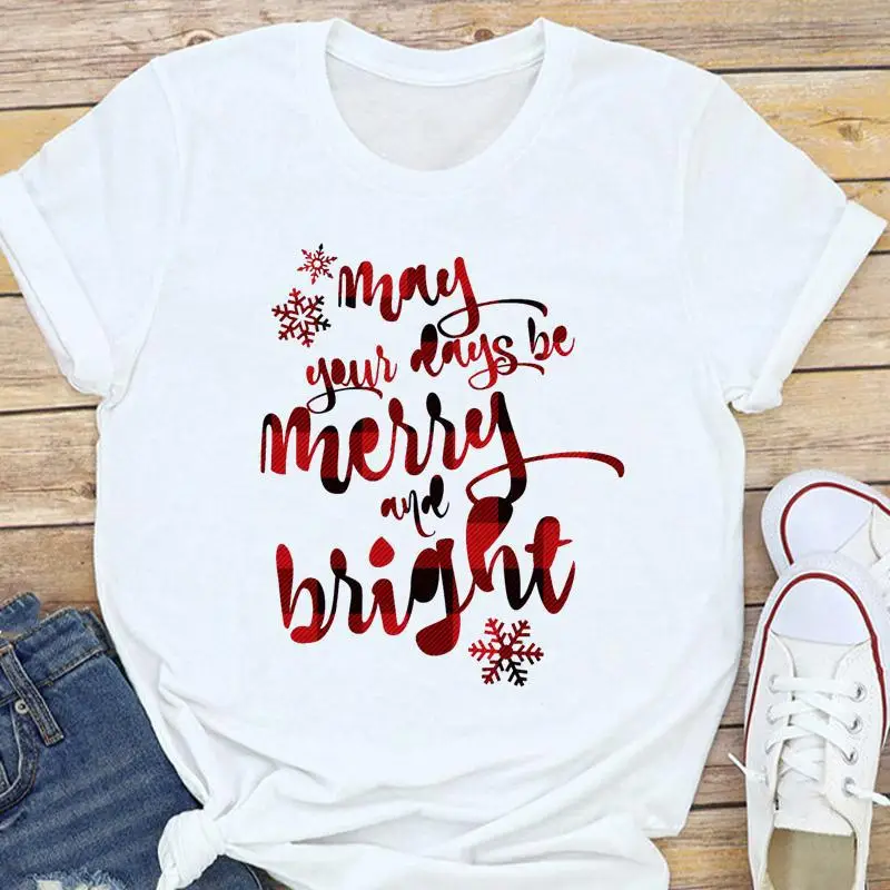 Women's White Christmas Tree Santa T-Shirt Half Sleeve Short Sleeve - Image 7