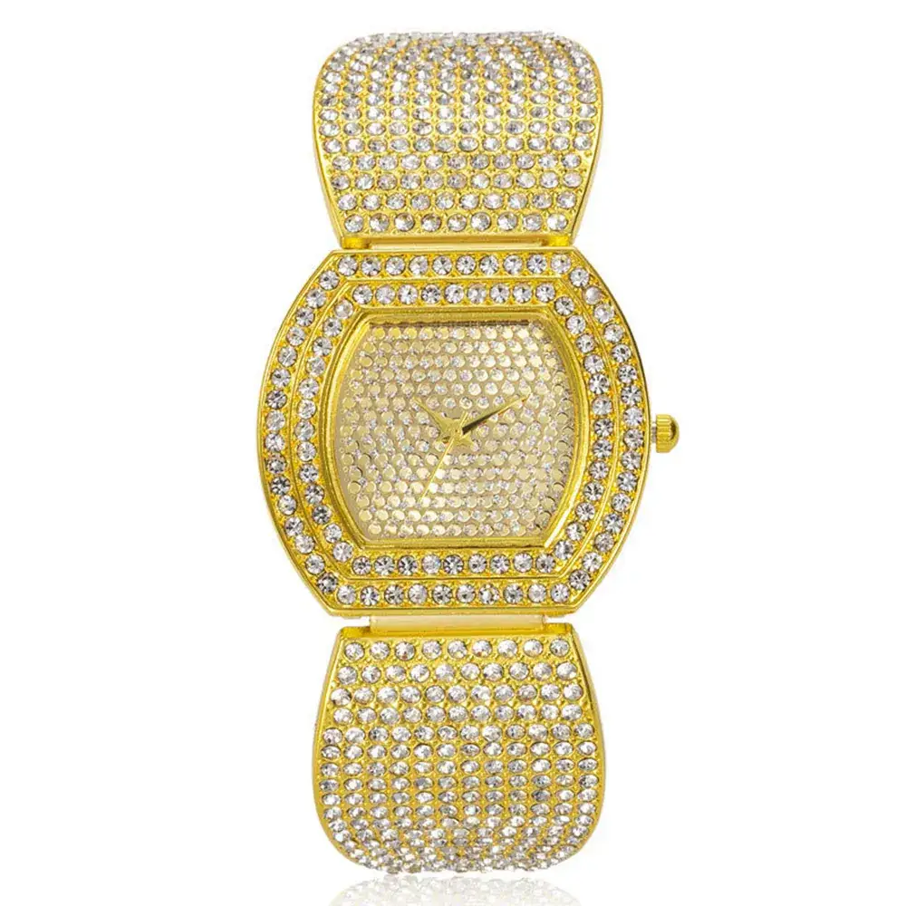 Luxury Rhinestone Ladies Watch Gold Band Simple Quartz