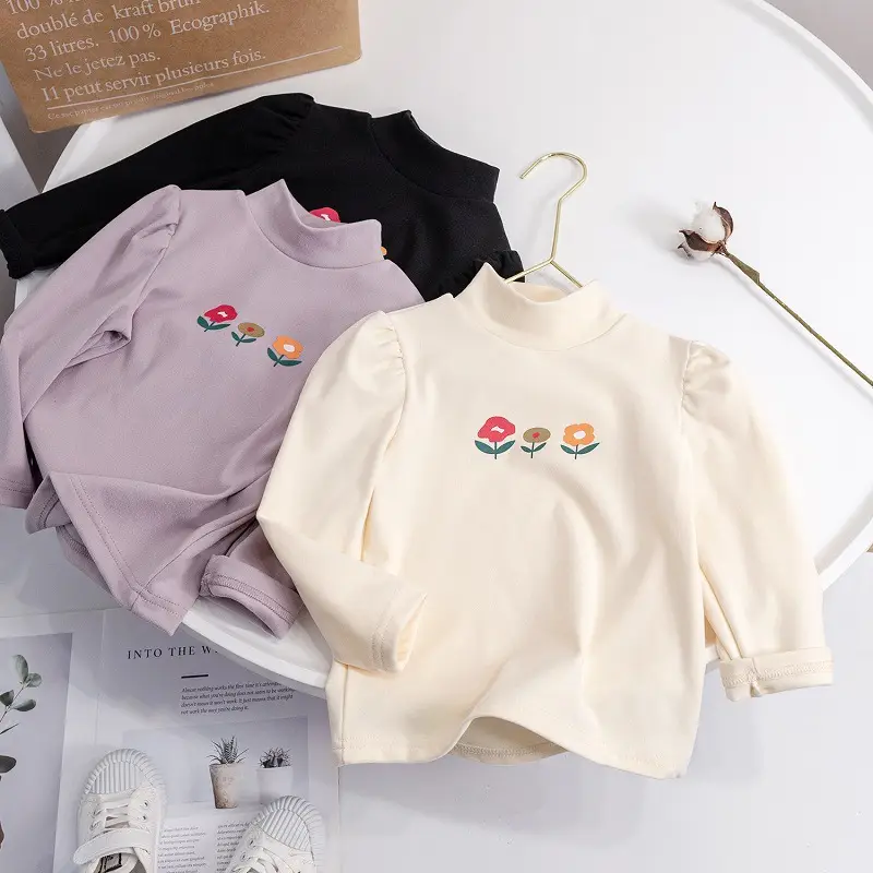 Girls Velvet 3-Flower T-Shirt Purple Long Sleeve
