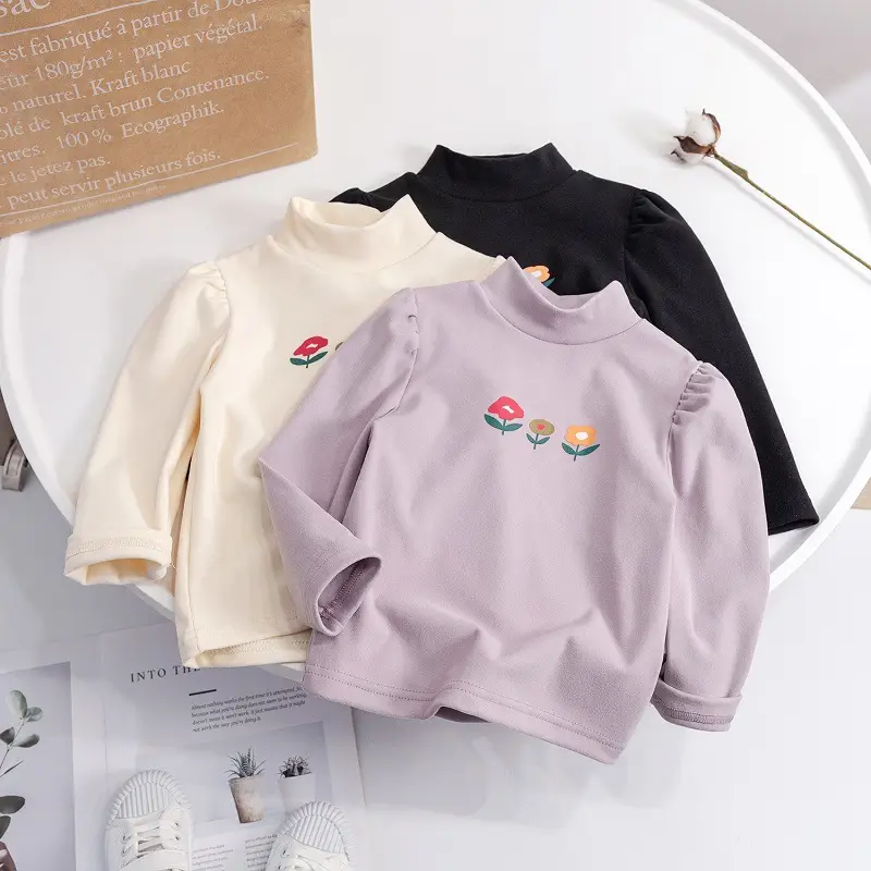 Girls Velvet 3-Flower T-Shirt Purple Long Sleeve